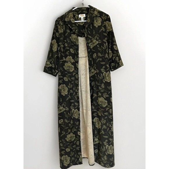 Talbots Dresses & Skirts - Vintage Talbots Size 6 Green Floral Button Up Midi Jacket Dress Long Duster